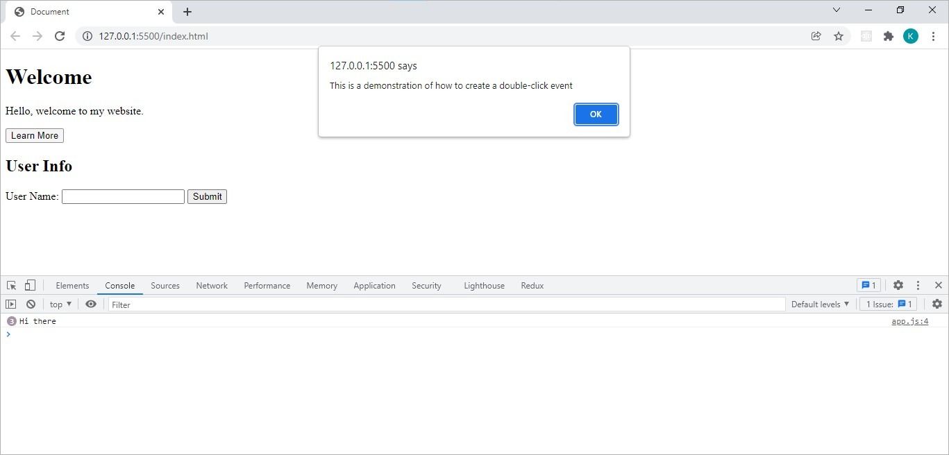 Оповещение браузера после двойного клика