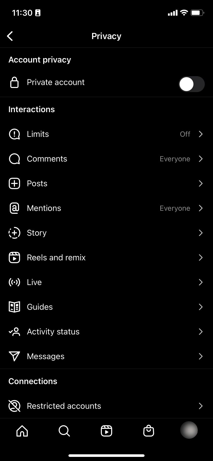 Настройки конфиденциальности Instagram