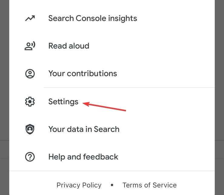 Настройки в приложении Google