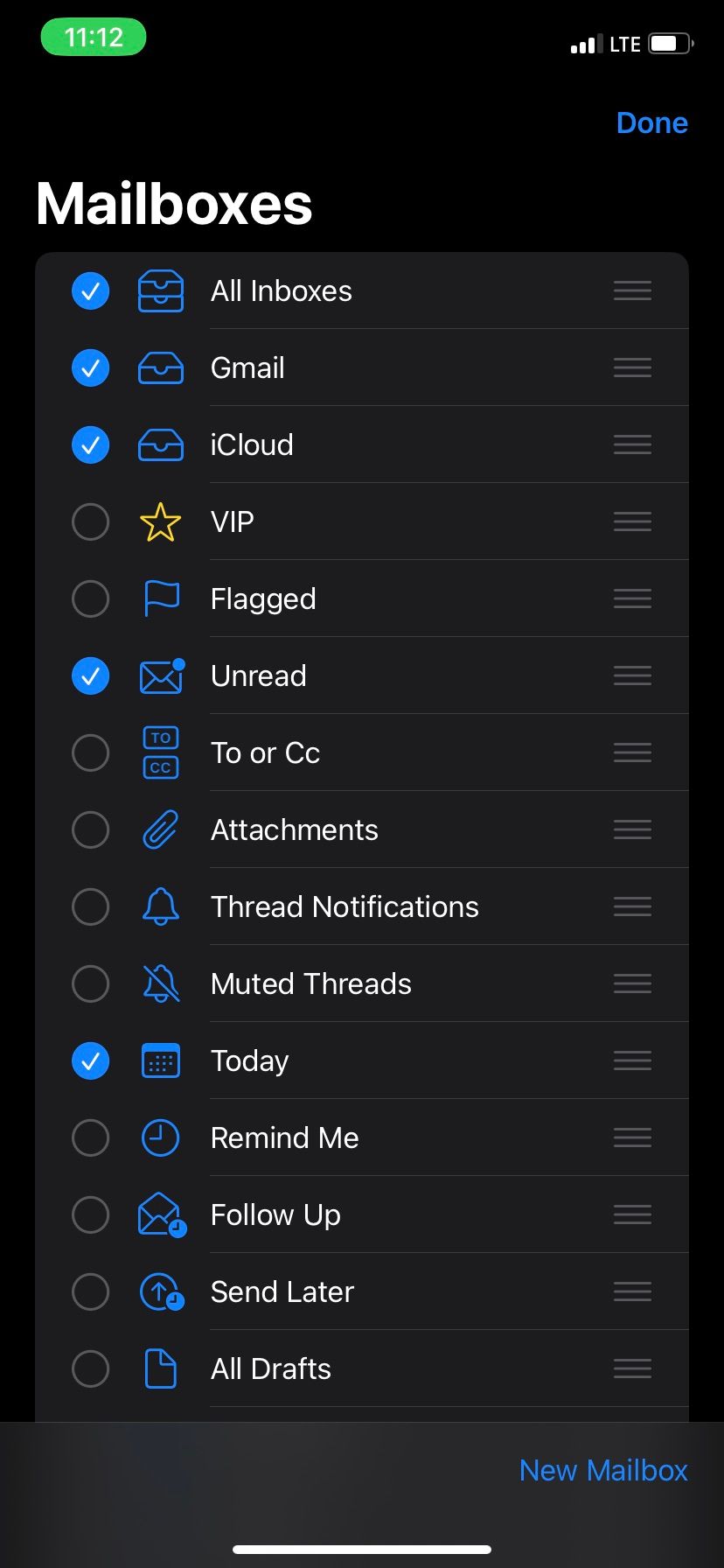 Экран создания нового почтового ящика в iOS Mail