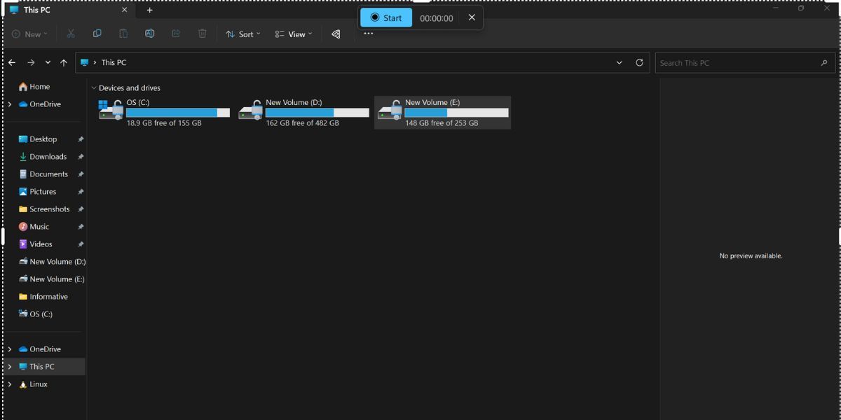Скриншот: Процесс записи в Snipping Tool с видимым таймером