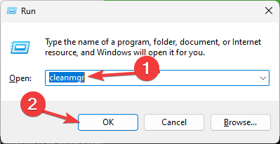 Диалог «Выполнить» с командой cleanmgr