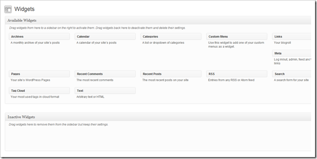 Скриншот: страница виджетов в админке WordPress