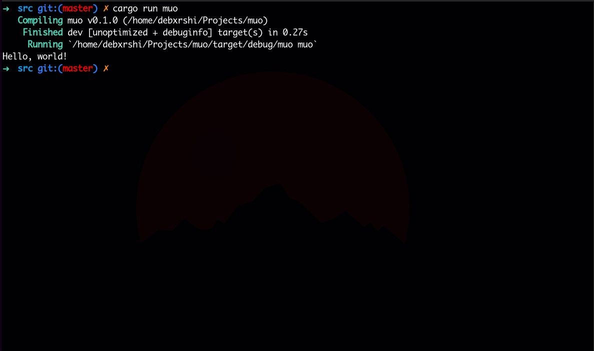 Запуск Rust-проекта с помощью cargo — терминал показывает сборку и выполнение