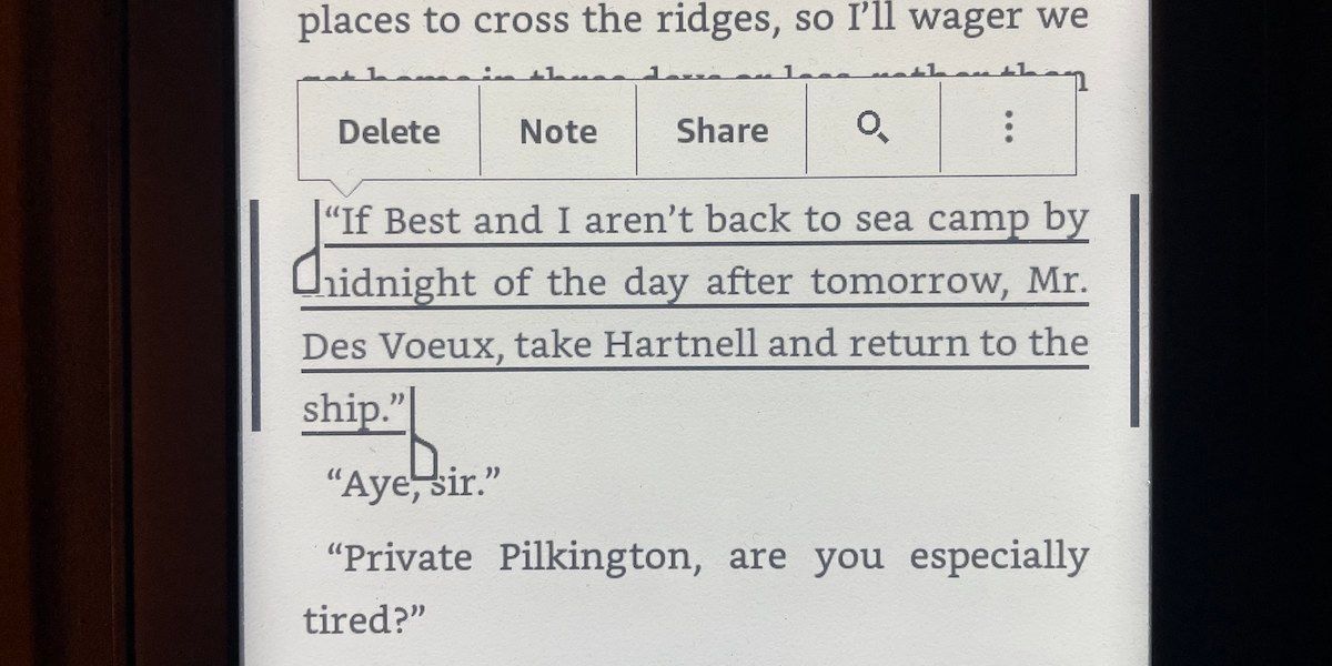 Выделение текста на Kindle.