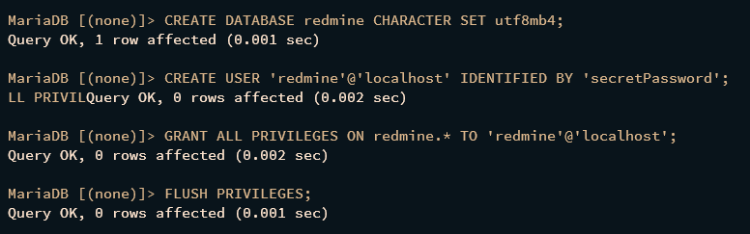 Создание базы и пользователя в MariaDB