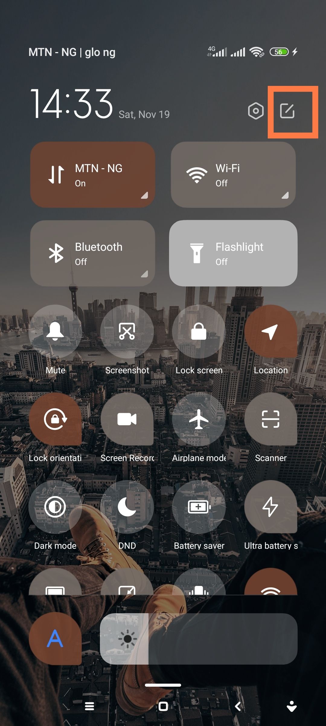 Кнопка редактирования в меню быстрого доступа Android