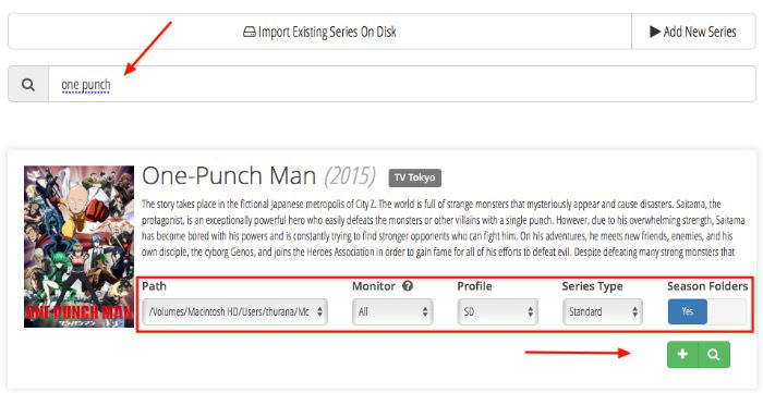 Окно поиска и добавления сериала