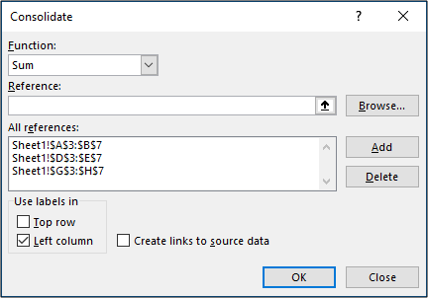 Результат консолидации — объединённый диапазон