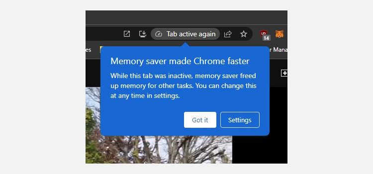 изображение: окно настроек Chrome с опцией Memory Saver
