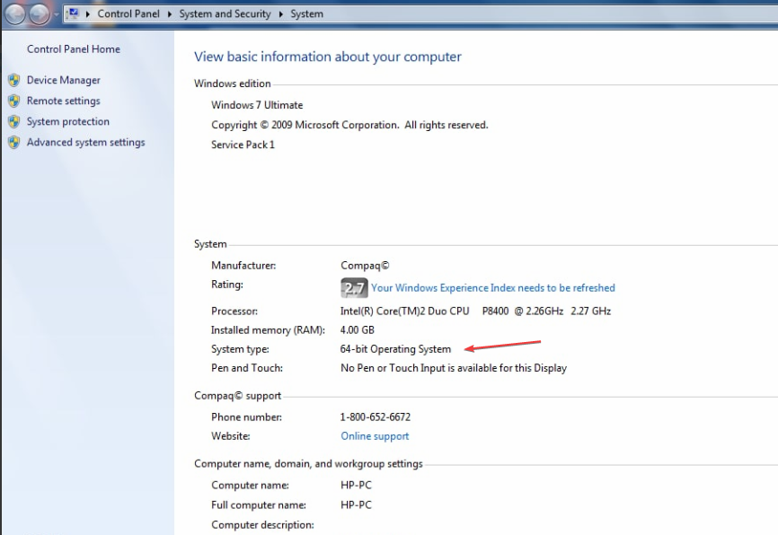 Поле 'Тип системы' в свойствах системы: 32‑ или 64‑бит