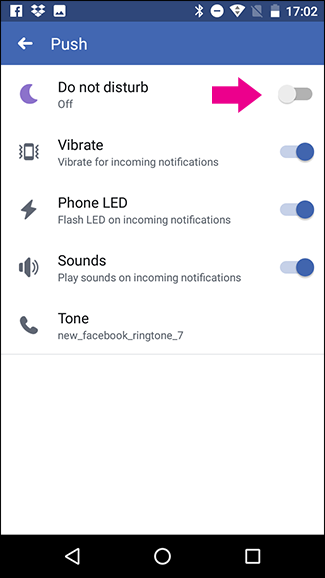 Включение режима Не беспокоить в настройках Facebook для Android