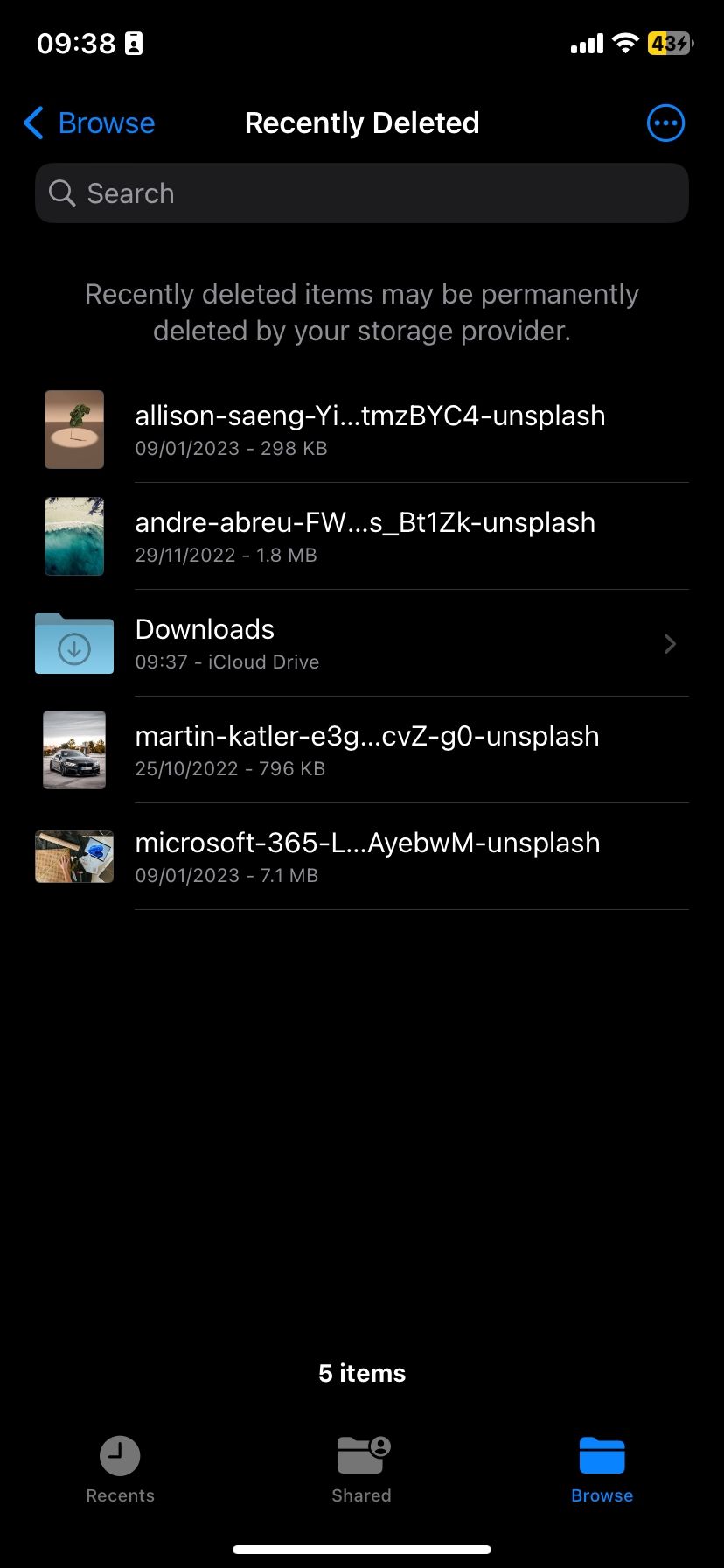 Папка Недавно удалённые на iOS