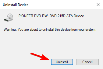 confirm uninstall DVD not found