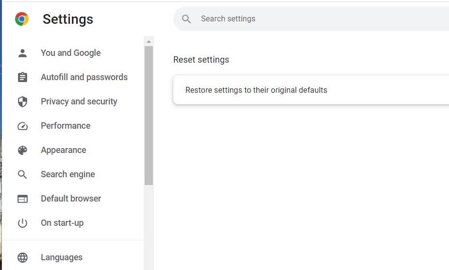 Опция сброса настроек в Chrome