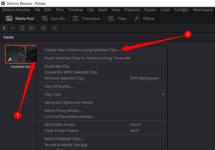 Создание новой таймлинии из выбранных клипов
