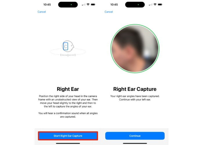 Иллюстрация процесса сканирования правого уха с фронтальной камерой iPhone