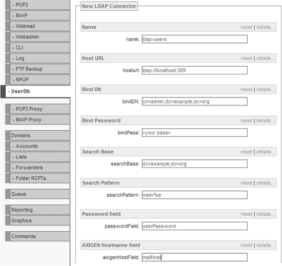 Настройка LDAP-коннектора (скриншот WebAdmin)