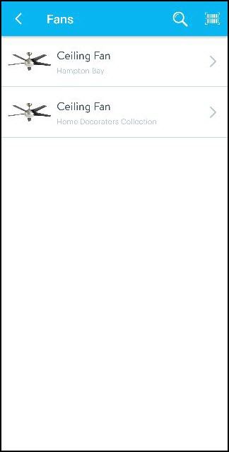 Список брендов вентиляторов в приложении