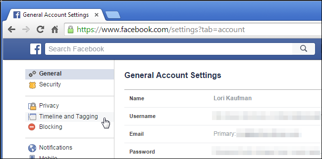 Раздел Хронология и метки в настройках Facebook