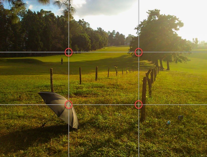 пример правила третей: человек на фоне пейзажа, объект смещён в одну из точек пересечения