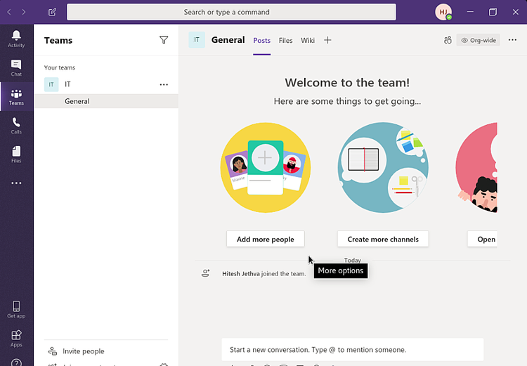 Панель Microsoft Teams