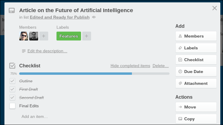Индикатор прогресса чеклиста на карточке