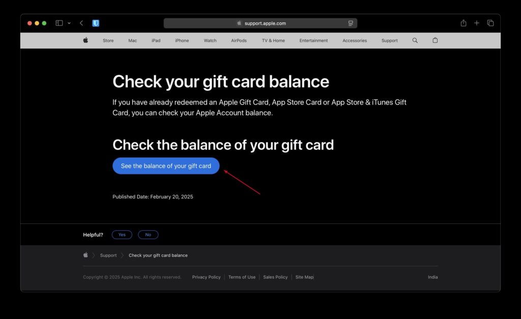 Форма проверки баланса на сайте Apple — ввод PIN и вход в Apple ID