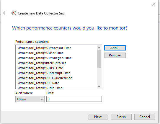 Удаление лишних счётчиков, оставляем только Processor(_Total) % Processor Time
