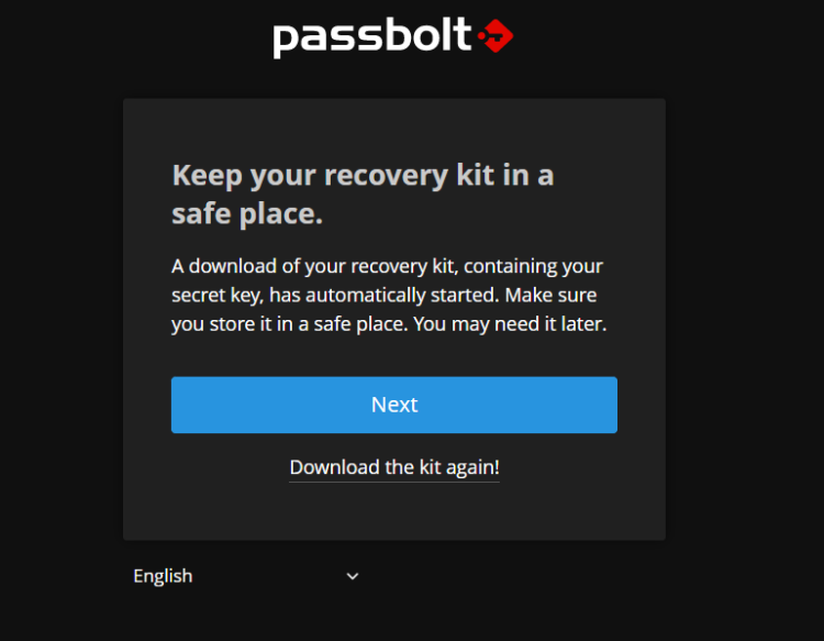 Окно загрузки набора для восстановления ключа Passbolt