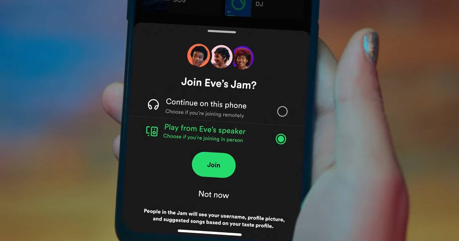 Spotify Jam на iPhone — экран с интерфейсом сеанса