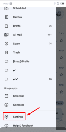 Пункт Настройки в Gmail