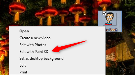 Правый клик и пункт Изменить с помощью Paint 3D