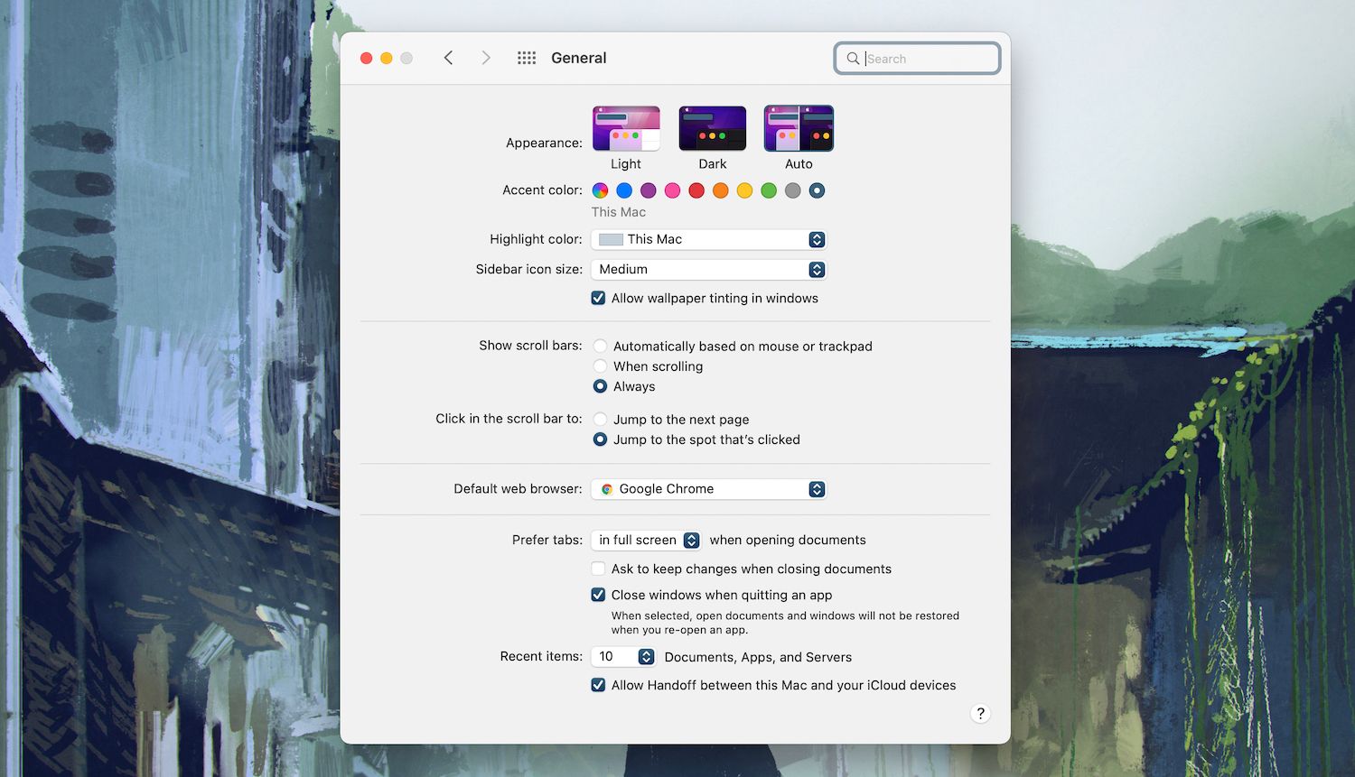 Основные настройки macOS с выбором браузера по умолчанию