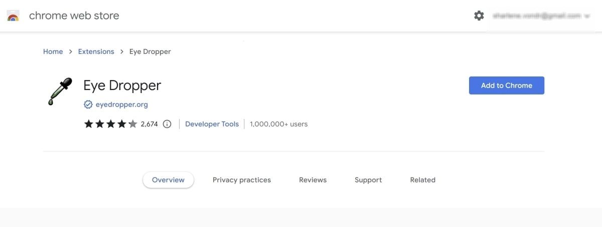 Страница расширения Eye Dropper в магазине Chrome Web Store