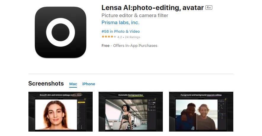 просмотр приложения Lensa в App Store на iOS