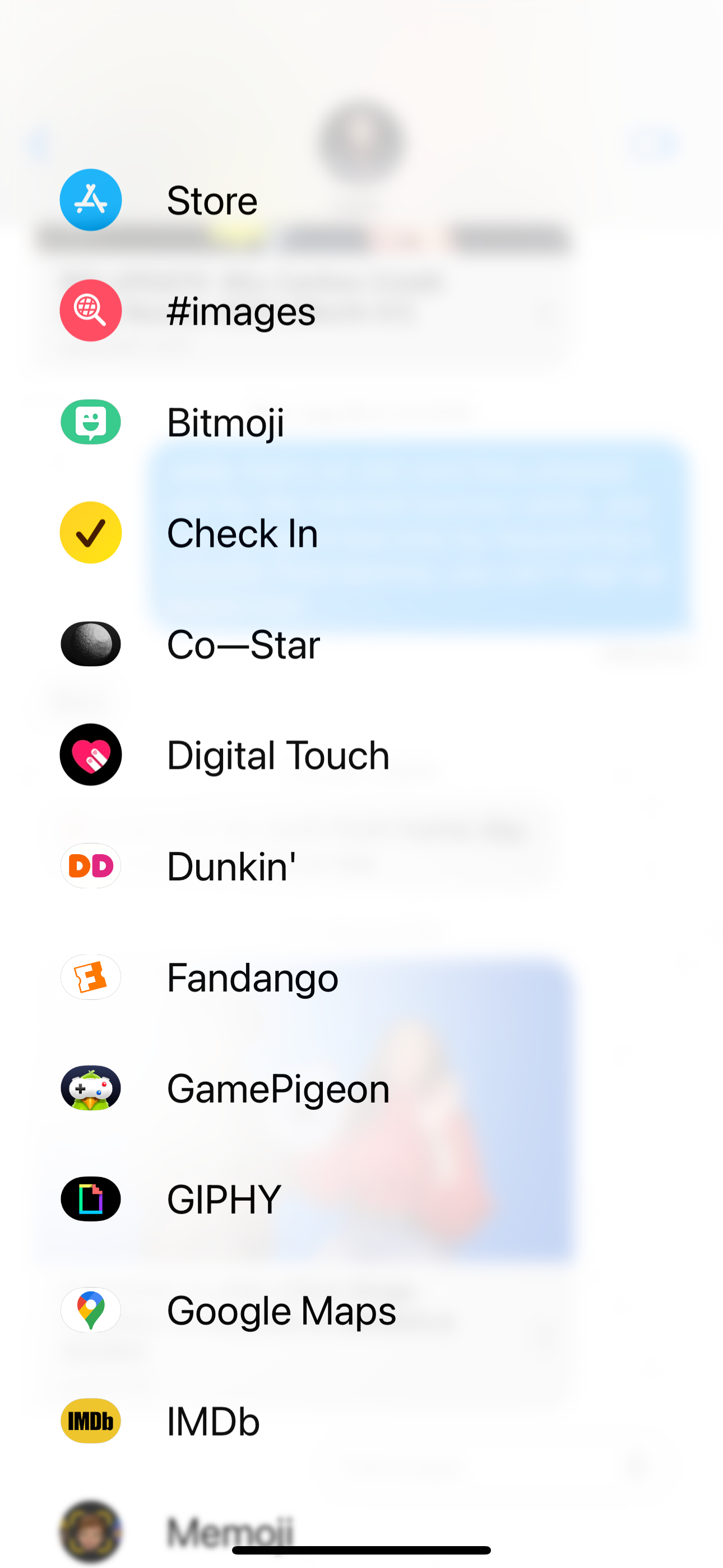 Меню приложения Сообщения на iPhone