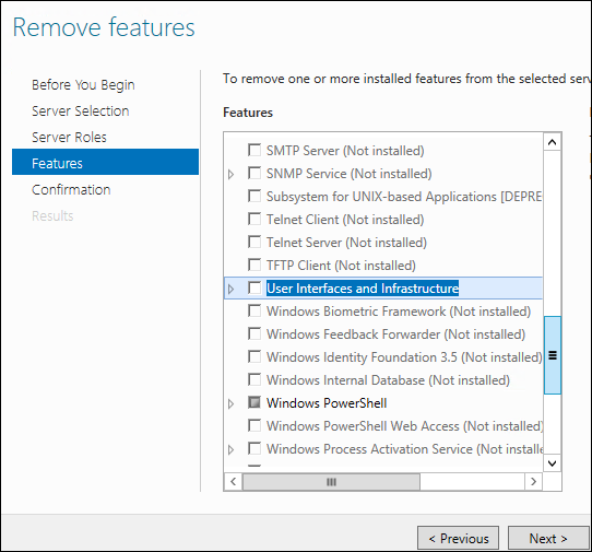 Снятие галочки с User Interfaces and Infrastructure