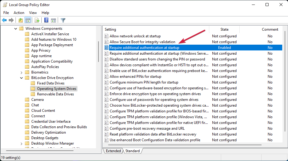 Открытие параметра дополнительной аутентификации при запуске