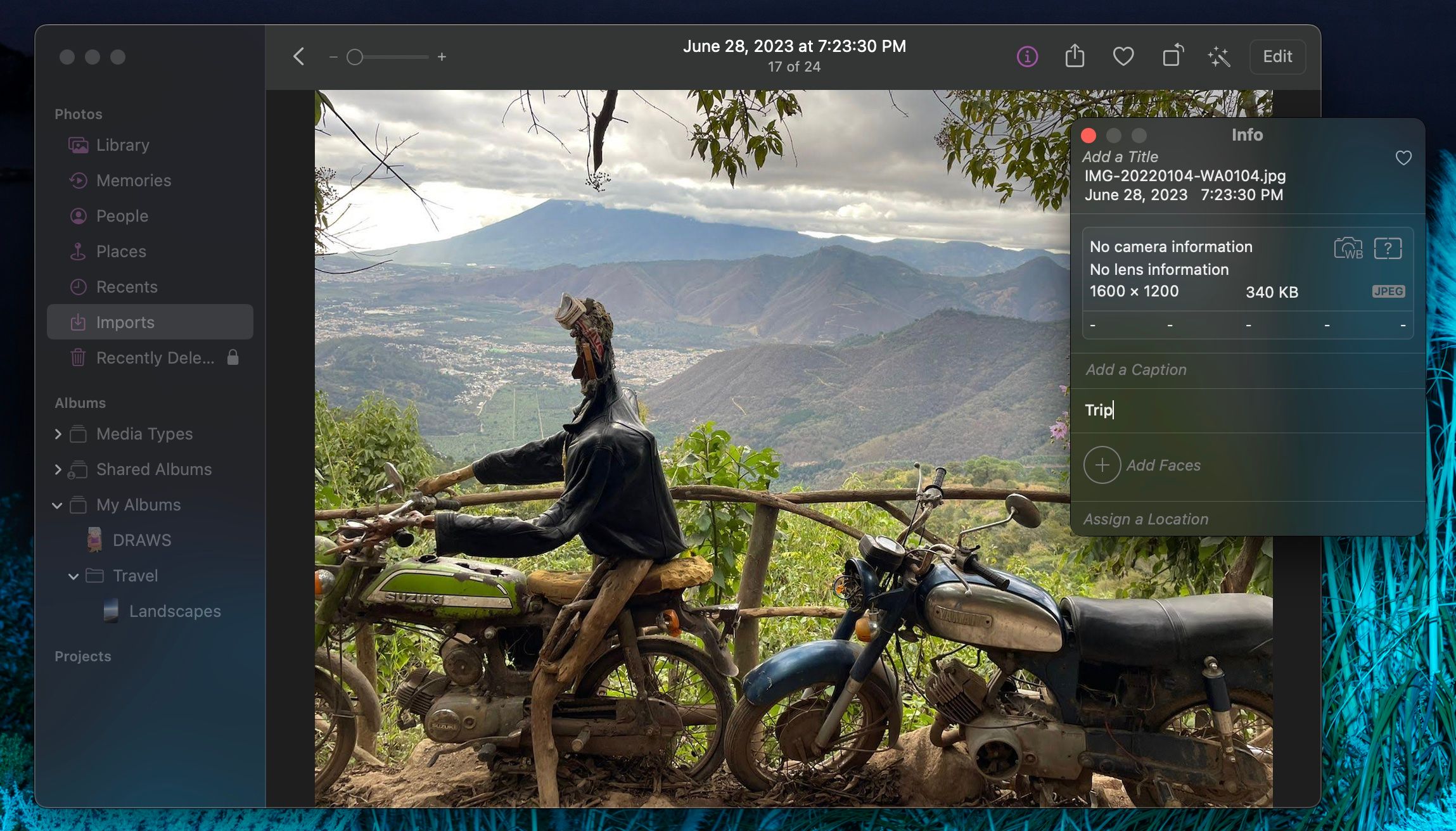 Добавление ключевого слова к фотографиям в приложении Фото
