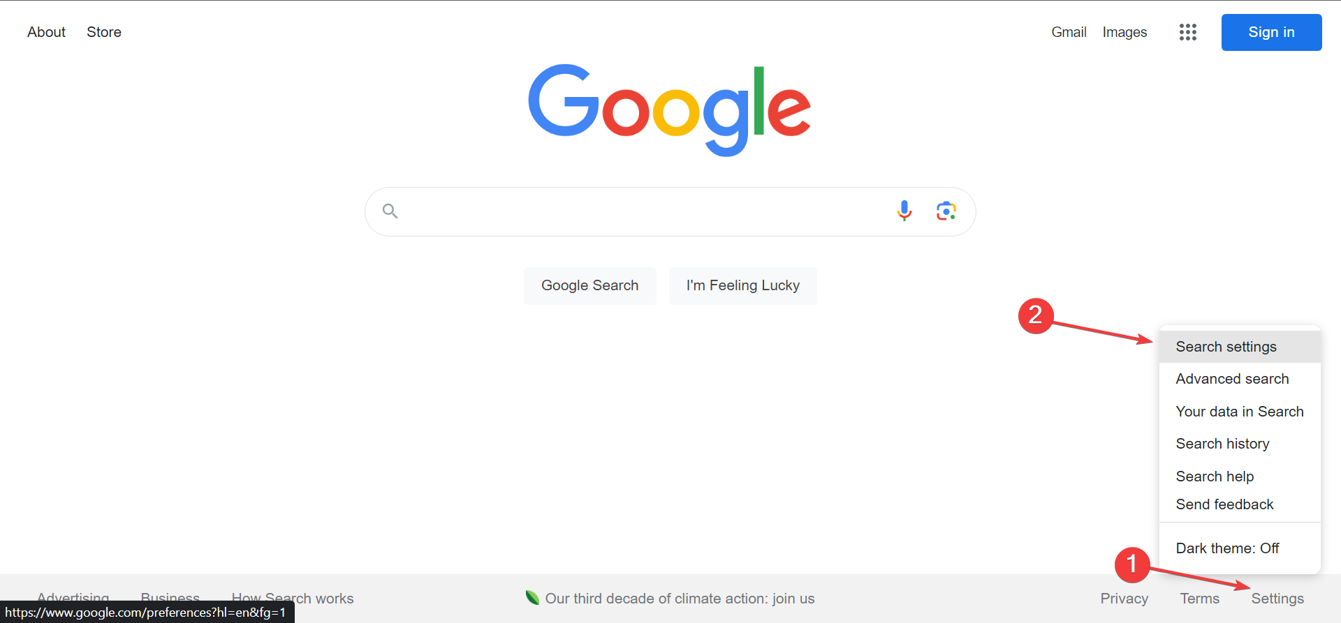 Настройки поиска Google
