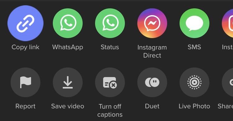 Опции отправки в TikTok