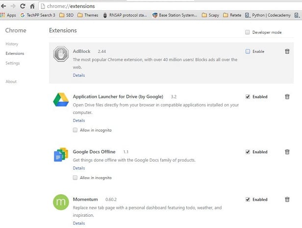 Отключение расширений в Chrome