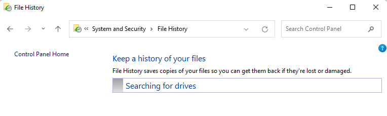 Окно выбора устройства для Истории файлов и запуск резервного копирования