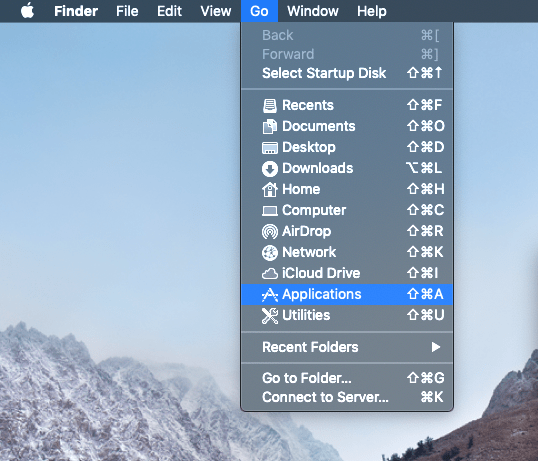 Меню Finder → Перейти → Программы