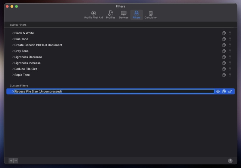 Переименование копии фильтра в ColorSync Utility