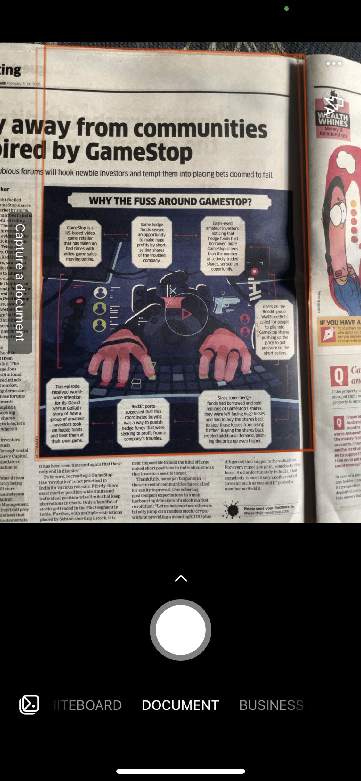 Экран Microsoft Lens — режим сканирования