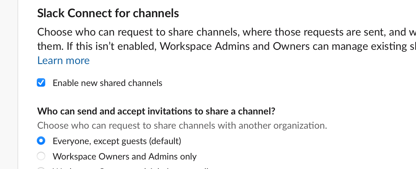 Отключение совместного доступа к файлам и личных сообщений Slack Connect