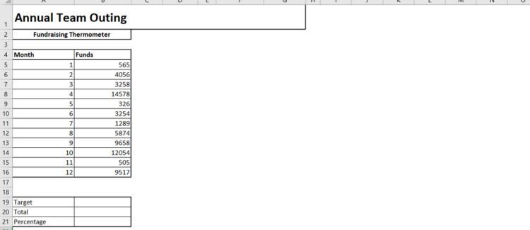 Таблица сбора средств в Excel с суммами по месяцам
