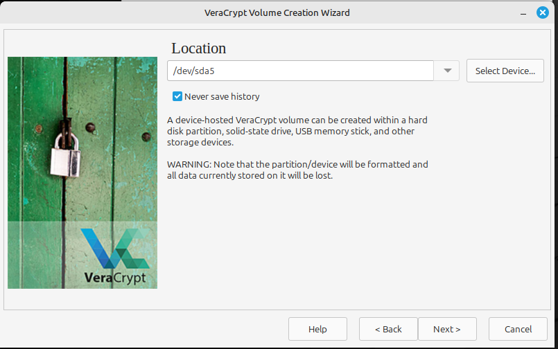 Подтверждение выбранного диска перед шифрованием.